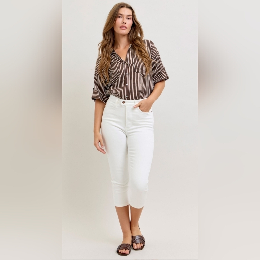 Judy Blue HR Tummy Control Capris White Extended Waistband Spade Various NEW